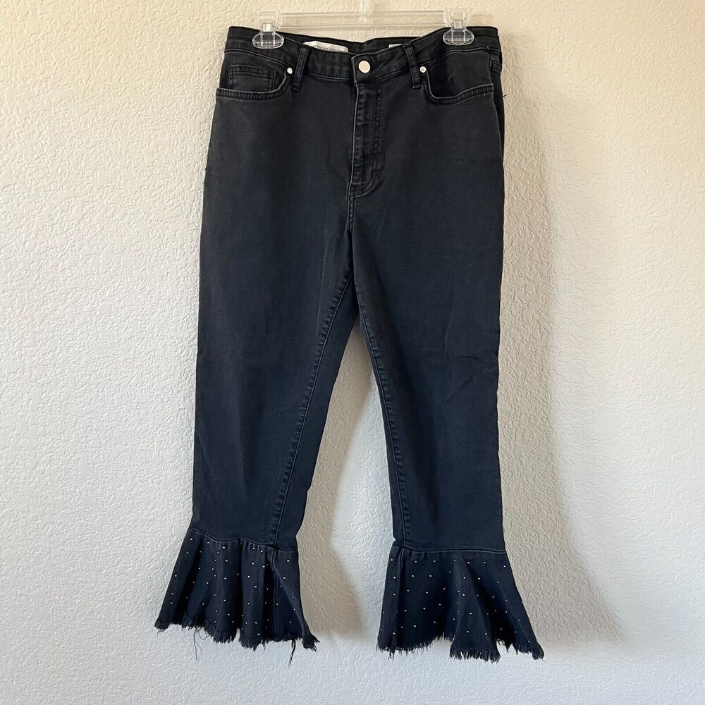 Pilcro Embellished Studded High-Rise Slim Flounced Jeans Womens 30